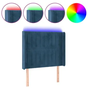 Zagłówek do łóżka z LED ciemnoniebieski, 103x16x118/128 cm