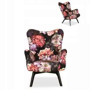 Fotel skandynawski Luna Print uszak muszelka Family meble kwiaty piwonie 3D