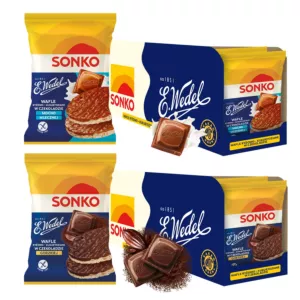 32x SONKO Wafle ryżowo-kukurydziane w czekoladach E.Wedel 30g