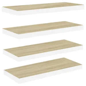 Półki ścienne, 4 szt., dębowo-białe, 80x23,5x3,8 cm, MDF