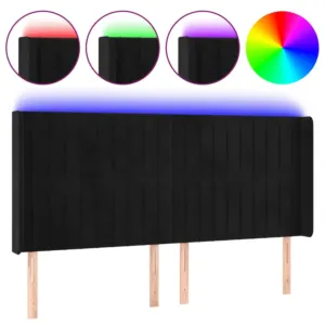 Zagłówek do łóżka z LED, czarny, 183x16x118/128 cm, aksamit
