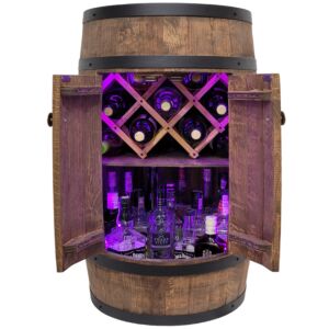 Rustykalny bar na butelki z winem drewniana beczka z drzwiami i rozkładanym leżakiem 80cm wenge