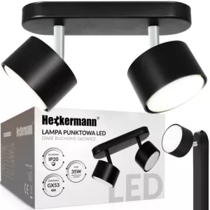 Lampa sufitowa punktowa spot LED Heckermann 8795314A Czarna 2x głowica