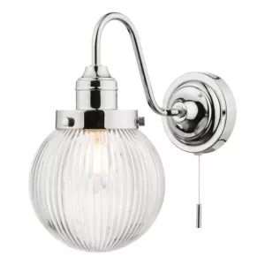 Kinkiet Tamara Bathroom Wall Light Polished Chrome Ribbed Glass IP44