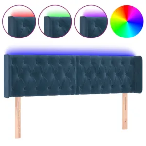 Zagłówek do łóżka z LED ciemnoniebieski 163x16x78/88 cm aksamit