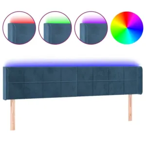 Zagłówek do łóżka z LED ciemnoniebieski 203x16x78/88 cm aksamit