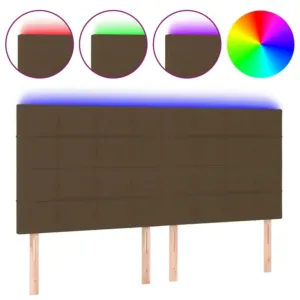 Zagłówek do łóżka z LED ciemnobrązowy 200x5x118/128 cm tkanina