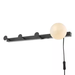 Kinkiet Rack Wall Light & Coat Hook Matt Black Opal Glass - Plug in