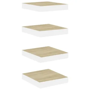 Półki ścienne, 4 szt., dębowo-białe, 23 x 23,5 x 3,8 cm, MDF