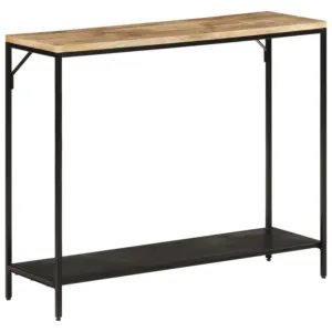 Stolik konsolowy, 90x30x75 cm, surowe drewno mango i żelazo