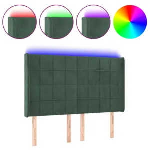 Zagłówek do łóżka z LED, ciemnozielony 147x16x118/128cm aksamit