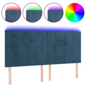 Zagłówek do łóżka z LED, ciemnoniebieski, 160x5x118/128 cm
