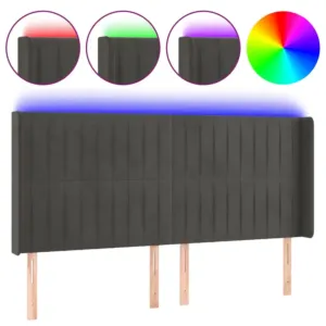 Zagłówek do łóżka z LED, ciemnoszary, 203x16x118/128cm, aksamit