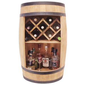 Beczka na alkohol drewniany barek z półką i rozkładanym leżakiem na butelki wina 80x50cm jasny brąz