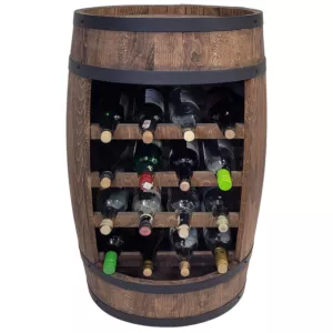 Barek na butelki z winem z drewnianej beczki w kolorze ciemny brąz 80x50cm bar domowy na wina