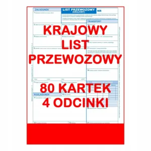 Krajowy List Przewozowy 80 kartek - 4 odcinki - 20 kompletów