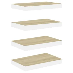 Półki ścienne, 4 szt., dębowo-białe, 40 x 23,5 x 3,8 cm, MDF