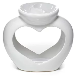Ceramiczny podgrzewacz olejków i wosku tarta w kształcie serca z naczyniem podzielonym na dwie części "Serce" - biały