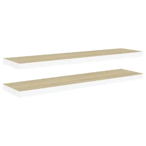 Półki ścienne, 2 szt., dębowo-białe, 120 x 23,5 x 3,8 cm, MDF