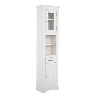 Wysoka szafka do łazienki, stojąca, Romantic, 45x30x190 cm, biały, mat