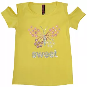 BLUZKA T-SHIRT ŻÓŁTY motyl haft cekiny 1/2 H208E