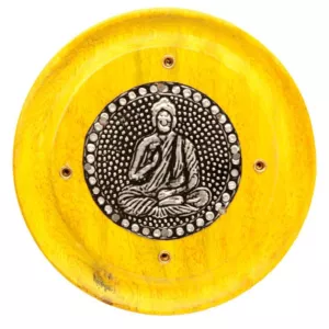 Okrągła podstawka na kadzidła 'Budda' żółta