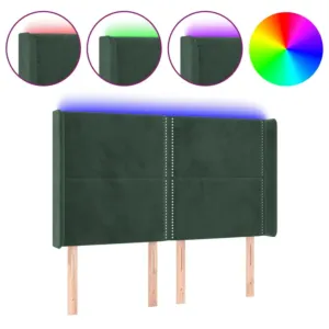 Zagłówek do łóżka z LED, ciemnozielony 147x16x118/128cm aksamit