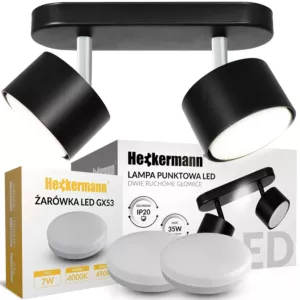 Lampa sufitowa punktowa spot LED Heckermann 8795314A Czarna 2x głowica + 2x Żarówka LED Heckermann GX53 7W Neutral