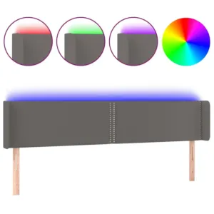 Zagłówek do łóżka z LED, szary, 203x16x78/88 cm, sztuczna skóra