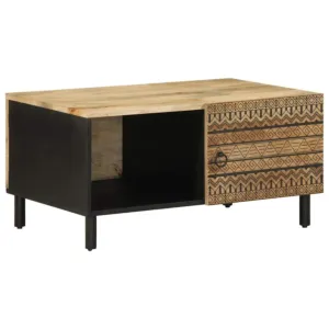 Stolik kawowy, czarny, 80x50x40 cm, lite surowe drewno mango
