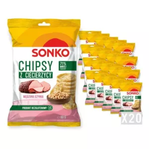 20x SONKO Chipsy z ciecierzycy o smaku szynki wędzonej 60g