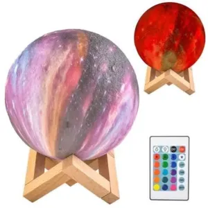 Lampka Nocna Księżyc 3D - Duża Lampa z Podstawką - 16 Kolorów + Pilot