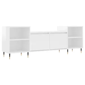 Szafka pod TV, wysoki połysk, biała, 160x35x55 cm