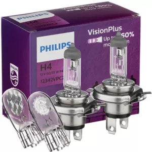 Mocne żarówki H4 PHILIPS VisionPlus +60% + W5W