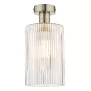 Lampa sufitowa Emerson Semi Flush Antique Chrome Cylinder Ribbed Glass