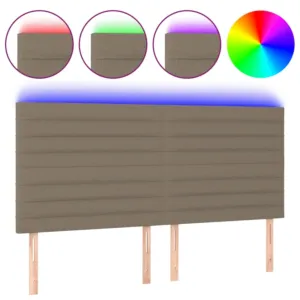 Zagłówek do łóżka z LED, taupe, 180x5x118/128 cm, tkanina