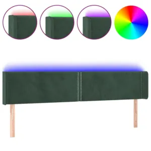 Zagłówek do łóżka z LED, ciemnozielony, 203x16x78/88cm, aksamit