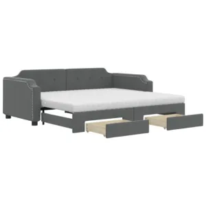Sofa rozsuwana z szufladami, ciemnoszara, 80x200 cm, tkanina