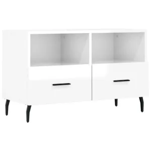 Szafka pod TV, biała, wysoki połysk, 80x36x50 cm