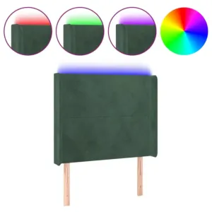Zagłówek do łóżka z LED, ciemnozielony 83x16x118/128 cm aksamit