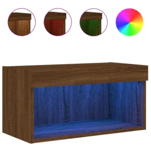 Szafka pod TV, z LED, kolor brązowy dąb, 60x30x30 cm