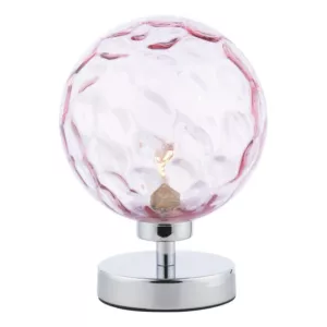 Lampa Stołowa Esben Table Lamp Polished Chrome Pink Dimpled 150mm Glass