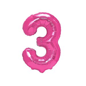 Balon foliowy "cyfra 3", ciemno różowa, 100 cm [balon na hel, cyfra duża, urodziny]