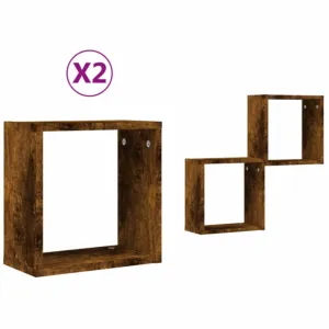 Półki ścienne Cube 2 szt. Dąb wędzony 30x15x30 cm