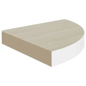 Narożna półka ścienna, dąb i biel, 25x25x3,8 cm, MDF