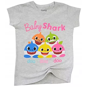 BABY SHARK BLUZKA T-SHIRT bawełna KRÓTKI RĘKAW dziewczęca SZARA 98 R803H