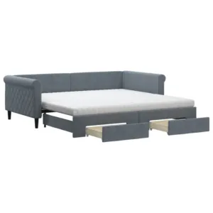 Sofa rozsuwana z szufladami, ciemnoszara, 100x200 cm, aksamit