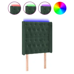 Zagłówek do łóżka z LED, ciemnozielony 83x16x118/128 cm aksamit