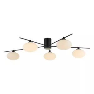 Lampa sufitowa Jasper 5lt Semi Flush Matt Black Opal Glass