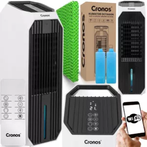 Przenośny klimator ewaporacyjny Cronos® Octagon 9L z WiFi i jonizacją - biało-czarny